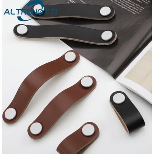 Cabinet Furniture Handle Leather Zinc Alloy Modern Simple Black Brown Wardrobe Kitchen Door Pulls Drawer Cupboard Knob Hardware