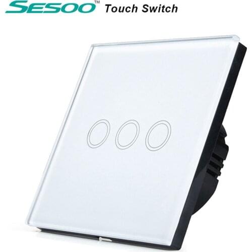 SESOO Touch Switch 3 Gang 1 Way,Wall Light Touch Screen Switch,Crystal Glass Switch Panel