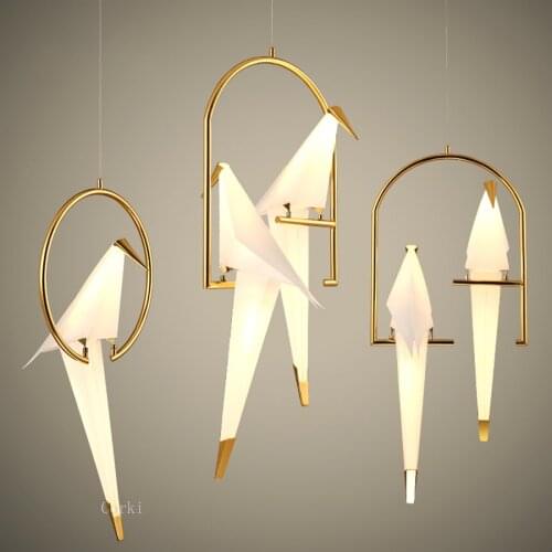 Nordic Gold Bird Cage pendant light Living room Bedroom origami bird light Kitchen Hanging lamp Dining room Paper House Fixtures