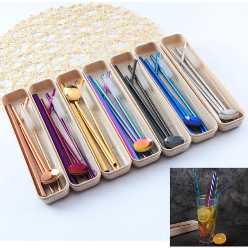 Reusable Metal Drinking Straws Stainless Steel Sturdy Bent Straight Drinks Straw with Cleaning Brush Bar Party Accessory