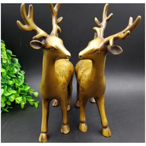 Old China brass A pair of Sika Deer Furniture decoration Statues