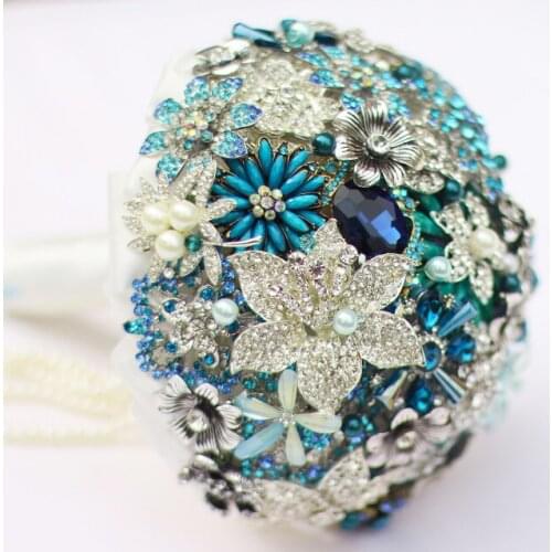 Custom wedding brooch bridal bouquets blue crystal Brides Bouquet DIY jewelry Bouquet