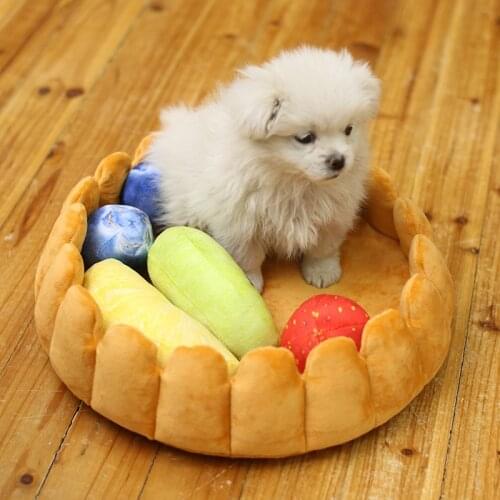Funny Cute Kitten Washable Sleep Cave Nest Fruit Tart Dog Cat Bed Cotton Cake Shaped Pet Bed For Cats Winter Warm Cozy Cushion