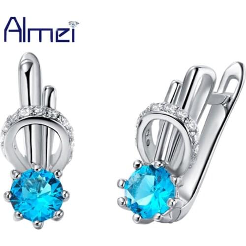 New Crystal Earrings Bijoux Women Lady Silver Earring CZ Zircon Brincos Jewerly Purple Orecchini Pink Rhinestone Ohrringe R425