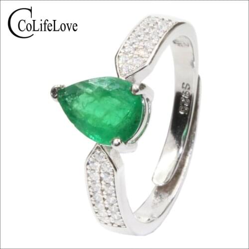 CoLife Jewelry Affordable Luxury Emerald Ring for Woman 6mm*8mm Pear Cut Natural Emerald Silver Ring 925 Silver Emerald Jewelry