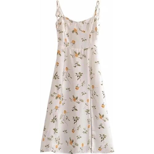 Summer Tie-string Dresses Knee Sundresses zipper Printed Adjustable Strap Vestido Women holiday vintage floral Tube Top Dress