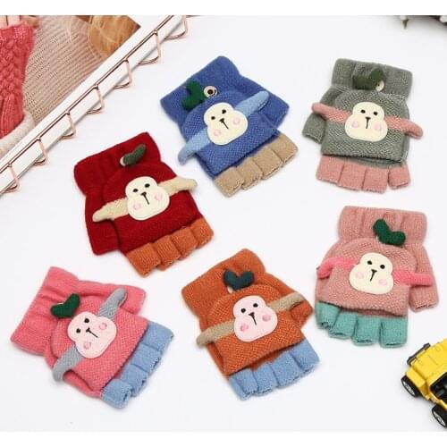 Winter Children Kids Warm Knitted Gloves Convertible Flip Top Fingerless Mittens Boys Girls Half Finger Mittens Gloves