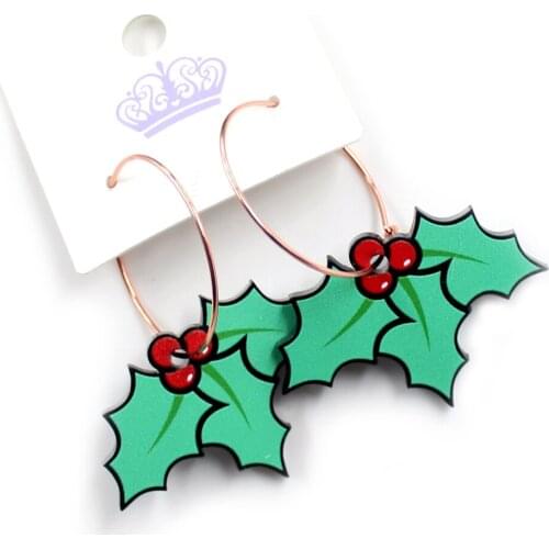 1pair) HP089 Jolly Holly Christmas Dangle Earring GLitter Holiday Acrylic Earrings