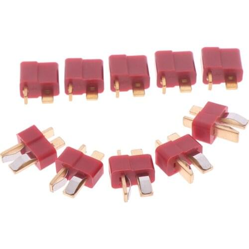 10Pcs T Plug Jack Connectors Male + Female Deans Connector T For RC LiPo Battery Helicopter Terminals Connectors Kit