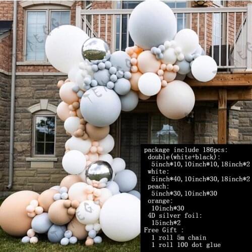 186Pcs Baby Shower Decorations Balloons Garland Double Layer Globos Birthday Anniversary Decoration Supplies Silver Foil Balloon