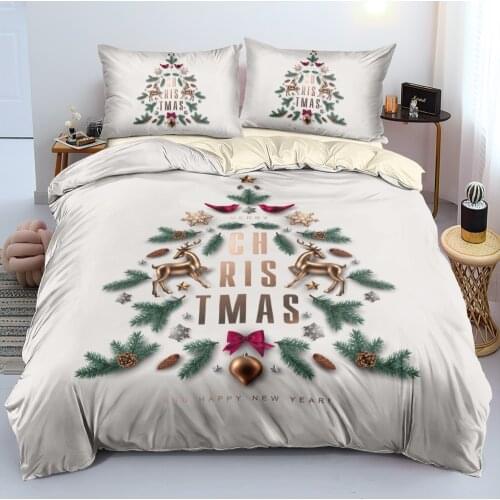 3D Marry Christmas Duvet/Quilt Cover Set XMAS Comforter Case Pillow Shams Tree Bed Linen King Full Bedding Sets White Bedspreads