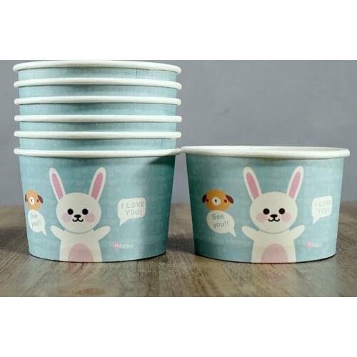 50pcs Disposable thick paper bowl party favor colorful ice cream cup round creative dessert takeaway packaging cups with lid