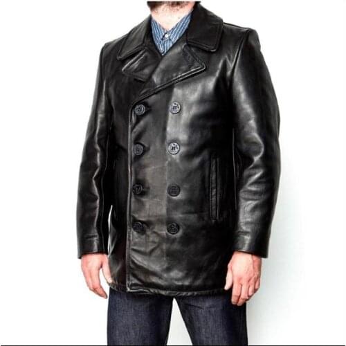 DHL Free shipping,Brand clothing cow leather long Jackets mens genuine Leather black casual jacket.fashion classic