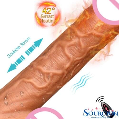 Sourcion Wireless Telescopic Dildos Vibrator for Women Big Heating Skin Feeling Large Silicone Dick Realistic Penis Vibrador