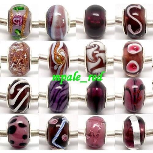 Wholesale 100pcs Mixed Style Purple Color European Murano Lampwork Glass Beads Fit Charm Bracelet and Necklace LGB73-9