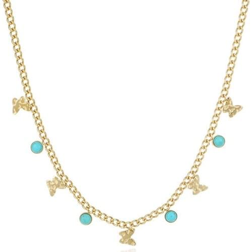 Stainless Steel Butterfly Turquoise Chain Necklaces For Woman Collar Gold Choker Anniversary Party Gift Trendy Jewelry Accessory