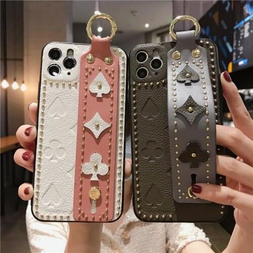 Fashion Luxury Rivets Wristband PU phone case for iphone 7 7plus 8 plus X XR XS MAX 11 11 pro 11 pro max Trendy phone cover