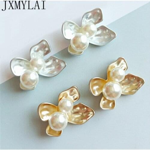 10 PCS 20*24mm Fashion Metal Alloy Imitation Pearl Flowers Connectors Charms DIY Hair Accessories For Jewelry Making