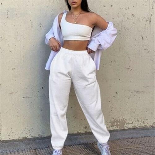 2020 Women High Waist Fleece Joggers Sweatpants Solid Loose Baggy Hip Hop Casual Fashion Sport Pants Autumn Winter Streetwear