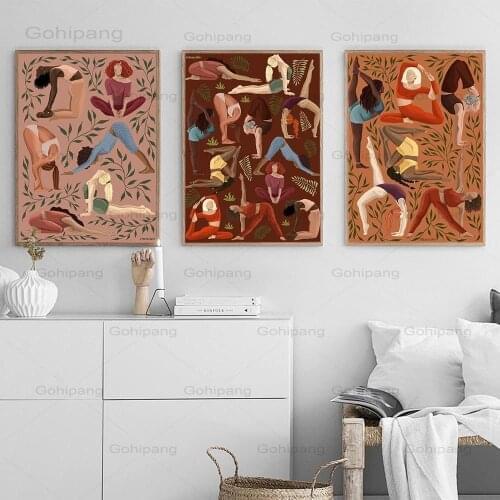 Canvas Poster Vintage Yoga Moves Art Prints Yoga Room Wall Decor Girls Fitness Gifts Gym Retro Painting Pictures for Home Decor