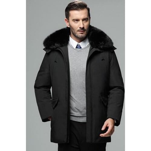 New Fashion Mens Winter Jacket Russia Coat Hat Fur Collar Thick Windproof Waterproof 70% White Duck Down Jacket Men -25 Degree