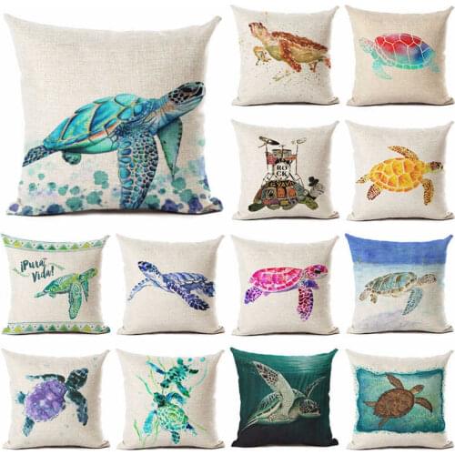 Linen Sea turtle Printed Throw Pillowcase Ocean Style Cushion Cover Home Decor