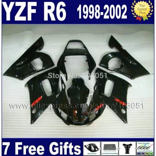 Custom ABS fairing set for YAMAHA 1998 YZF R6 1999 2000 2002 glossy black R6 98 99 00 01 02 body repair Fairings kit