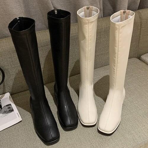 2021 New ladies thick-soled boots winter gothic shoes boots ladies fashion black beige mid-tube boots non-slip riding boots