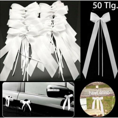 Brand New 50Pcs White Wedding Car Decoration Gift Wrap Ribbon Bows Party Ribbons Bows Kit Polyester White