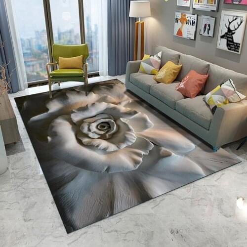 New Home Decorative Rose Flower Pattern Carpet Printed Flannel Area Rug Room Floor Crapet Carpet Room Living For Bedroom Printed