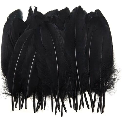 New 50pcs Black Nature Large Goose Feathers Decoration 6-8 Inches/15cm To 20cm For DIY Design Clothing
