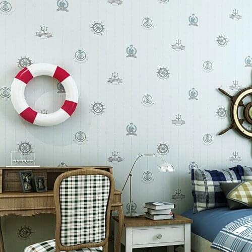 Cartoon sail boat anchor Wallpaper Environmentally Boys Girls Children livingroom Nonwovens Wallpaper Mediterranea 10M
