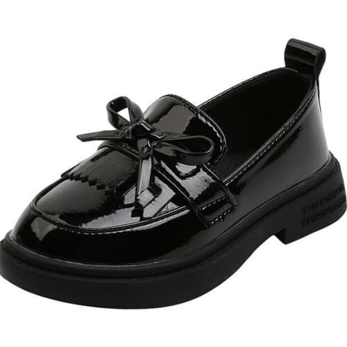 British Style Girls Autumn Leather Shoes Show 2021 New Tassel Black Round Head Student Flat Childrens Shoes Non-slip