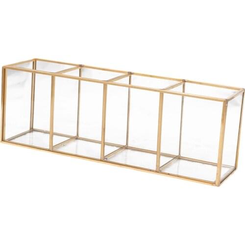 Pencil Pen Holder Glass+Copper, Desktop Stationery Organizer Modern Design