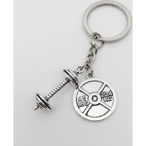 1Pcs 45 WEIGHT PLATE+ BARBELL key ring pendant Charm Fitness Weightlifting Gym