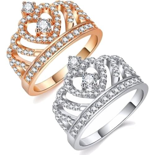 Luxury Women Crown Design Jewelry Fashion Rhinestones Zircon Engagement Ring For Women Party Wedding Jewelry Accessories