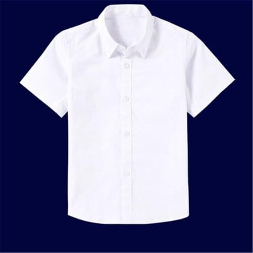Boys White Shirts for Kids Clothes Solid Cotton Short Sleeve Formal Shirts Teenagers School Uniform 6 8 10 12 14 Years Vestidos