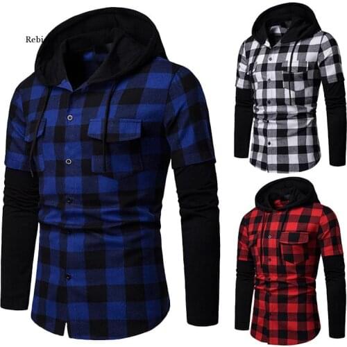 Fashion Plaid Hooded Dual Pockets Long Sleeve Mens Casual Slim Fit Shirt Top Lumberjack Check Shirt Jack Clothes