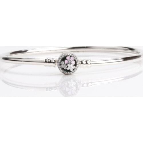 100% Genuine 925 Sterling Silver Daisy Bracelet Poetry flower blooming bracelet Cherry blossom clasp bracelet for Christmas Gift