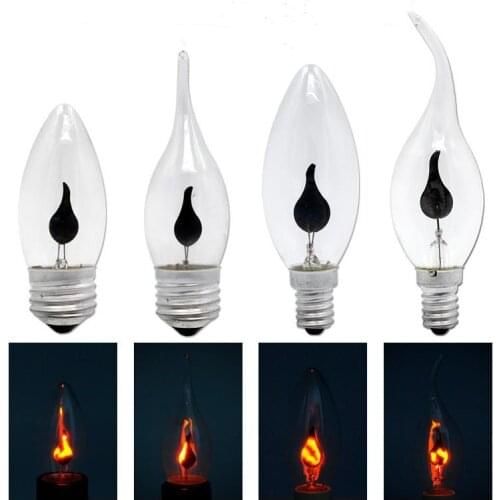 4Pcs LED Edison Bulb E14 E27 3W Flame Fire Lighting Vintage Flickering Effect Tungsten Novel Candle Tip Lamp Orange Red 220V