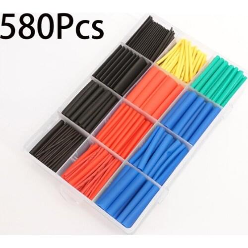 580pcs/lot Heat Shrink Tubing 7.28m 2:1 Black Tube Car Cable Sleeving Assortment Wrap Wire Kit Polyolefin Tubing