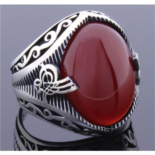 Solid 925 Sterling Silver Ottoman Sultan Signature Tughra Oval Agate Stone Men Ring Special Ring Jewelry Accessory For Men