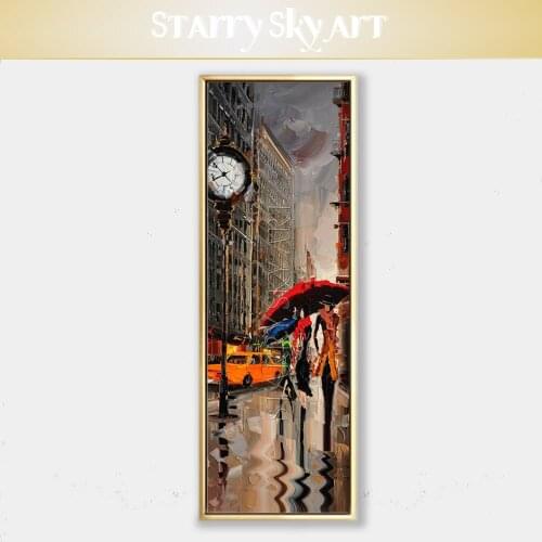 Vertical Rectangle Size Special Streetscape New York Street Landscape Oil Painting Hand-painted New York Night Walking Painting