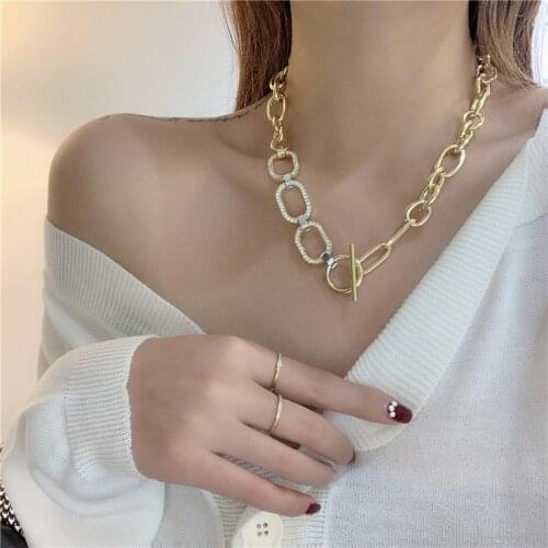 Vintage Metal Big Chain Chokers Necklaces for Women Hiphop OT Crystal Statement Necklace Pendant Goth Jewelry Female Neck Gift
