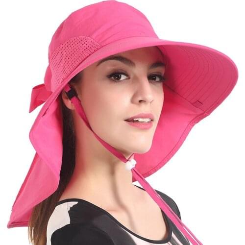 Women Fishing Hats Large Sun Shade 99.9% UV Block Heat Insulation Ladies Female Outdoor Waterproof Beach Travel Cap-Rose Red