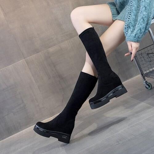 The new cashmere over-the-knee boots will increase in female Korean rivet casual elastic boots women thigh high boots flat