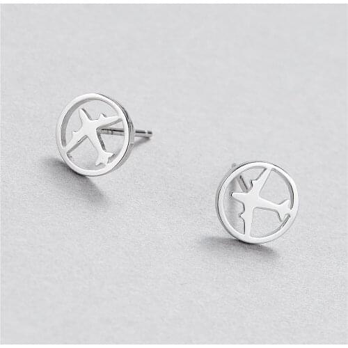 Plane aircraft earrings 100% 925 Sterling silver Jewelry fashion Hypoallergenic Stud earrings for women girl gift