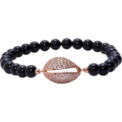 Strand Beads Bracelet for Women Natural High Quality Beads Gold Color CZ Shell Shape Connector Elasticity Bracelet as Gift