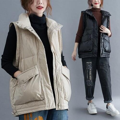 Classic Plus Size Down Cotton Vest Women Winter Casual Waistcoat Loose Sleeveless Jacket Stand Collar Warm Outerwear Coat y1091