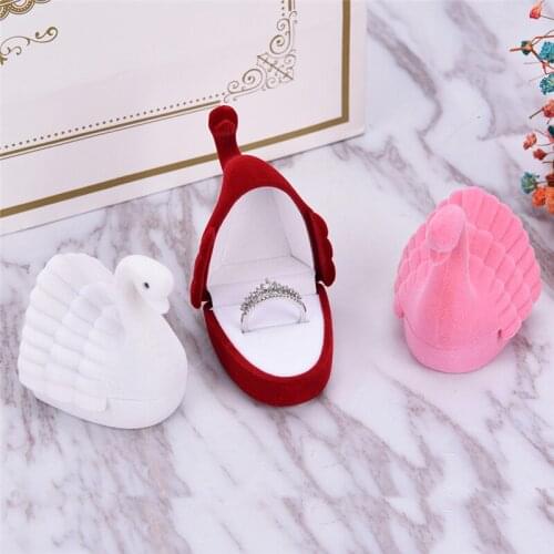 1 pc Little Swan Ring Box Bridal Accessories Upscale Engagement Earring Necklace Jewelry Storage Box 6.4*5.8cm